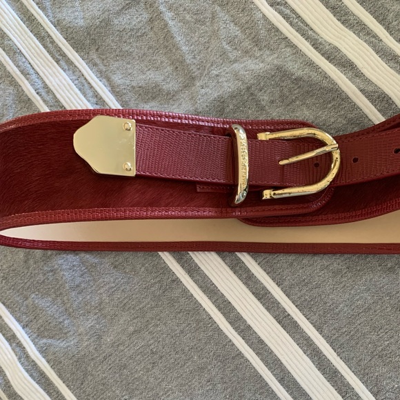 Ferre Milano Vintage Red Calf Hair Leather Gold Buckle Made in Italy Wide Belt - Picture 2 of 7